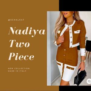 💼Nadia Two Piece Set, Mini Dress with Cropped Jacket Overlay and Button Detail